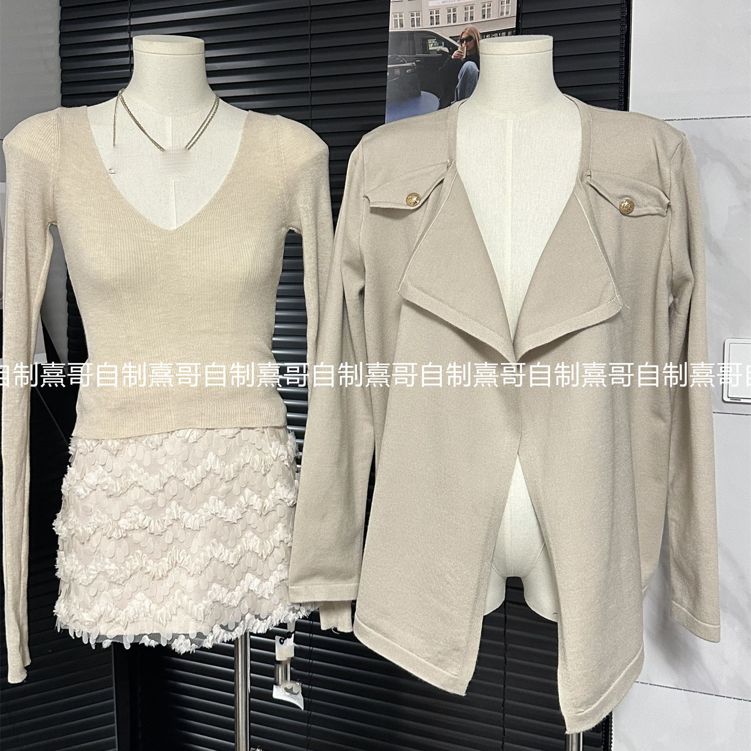 慵懒风针织开衫外套女冬季新款设计感收腰翻领毛衣时尚气质套装潮