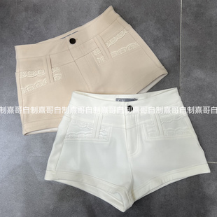 美式辣妹时尚百搭蕾丝拼接牛仔高腰显瘦短裤阔腿裤休闲裤热裤女装