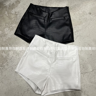 裤 高腰休闲百搭显瘦辣妹西装 外穿 女早秋新款 小香风鳄鱼纹PU皮短裤