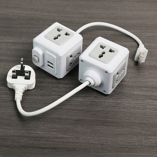 英美欧日标转换插头魔方插座带2USB拖板两脚多功能创意插线板排插