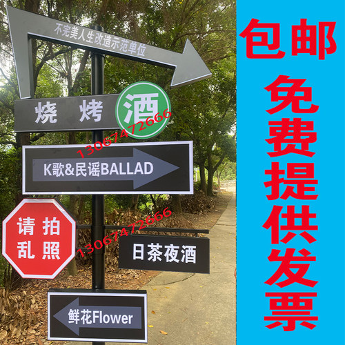 网红打卡拍照高档太阳能发光导向牌指示牌酒店水牌景区异形灯箱