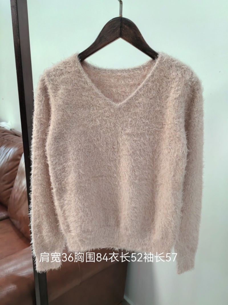 日单原单肉粉色毛绒绒秋冬季女V领长袖套头针织衫毛衣,女装/女士精品,毛针织衫,淘宝优惠券,粉丝福利购,淘宝优惠卷