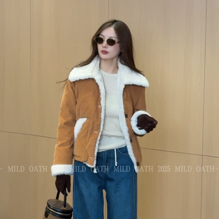 灯芯绒拼接毛夹克短款 MILD 25新款 焦糖拿铁 鹅绒服 OATH