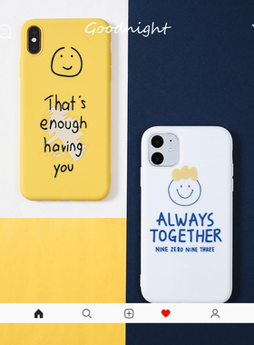 韩国INS风iPhone11情侣手机壳笑脸英文苹果8p/xr/xsmax保护套硅胶
