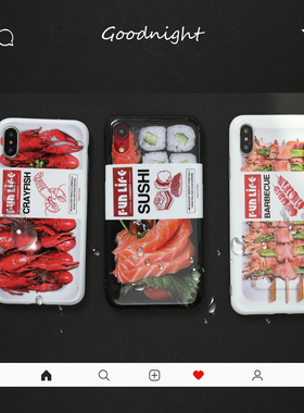 创意苹果xr全包手机壳烧烤龙虾寿司iPhone7/8/xsmax/11pro保护套