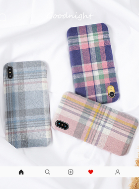 日韩秋冬超温柔iPhonexsmax格子布手机壳苹果7/8p/xr/ip11p保护套