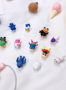 日韩可爱卡通苹果iPhoneX数据线保护套哆啦A梦小新公仔充电线防断