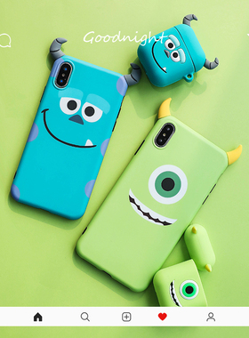 卡通可爱怪物电力公司萨利iPhonexs全包手机壳苹果7/8/max防摔套