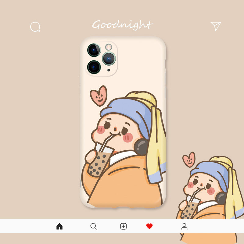 原创iphone11珍珠奶茶少女可爱手机壳适用苹果8/12/xsmax防摔软套