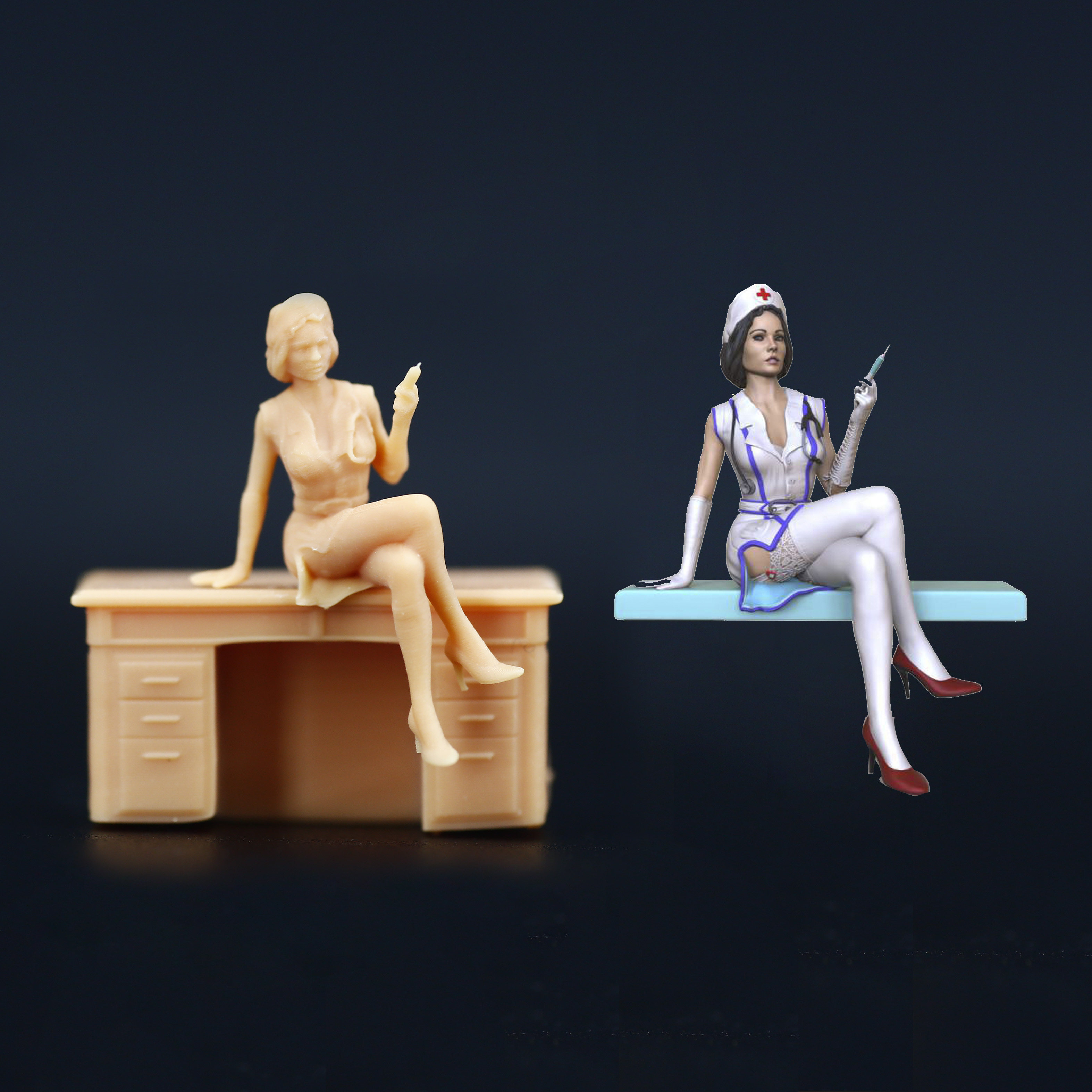 【海叔】l176女护士打针医生白模1/64人偶模型摆件手办微缩小人