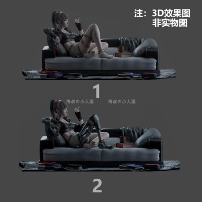 抽烟美女微缩模型景观手办