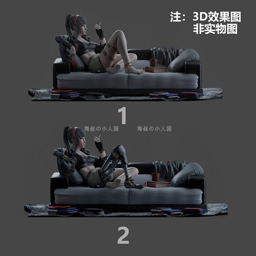 抽烟美女微缩模型景观手办