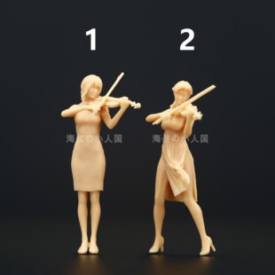 A300美女拉小提琴1:64微缩人偶模型1:43树脂白模沙盘公仔场景摆件
