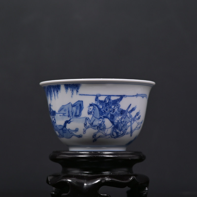 汲老推荐景德镇徐冬贵青花手绘三英战吕布图120CC主人杯茶杯茶具