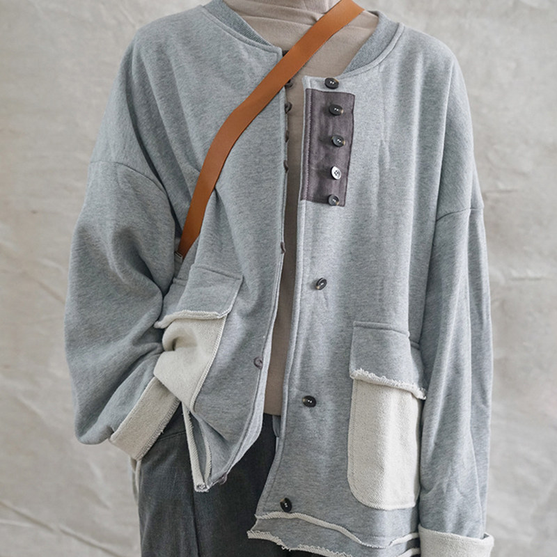 一言棉麻秋季新品复古国风立领百搭卫衣加厚外套轻运动针织开衫
