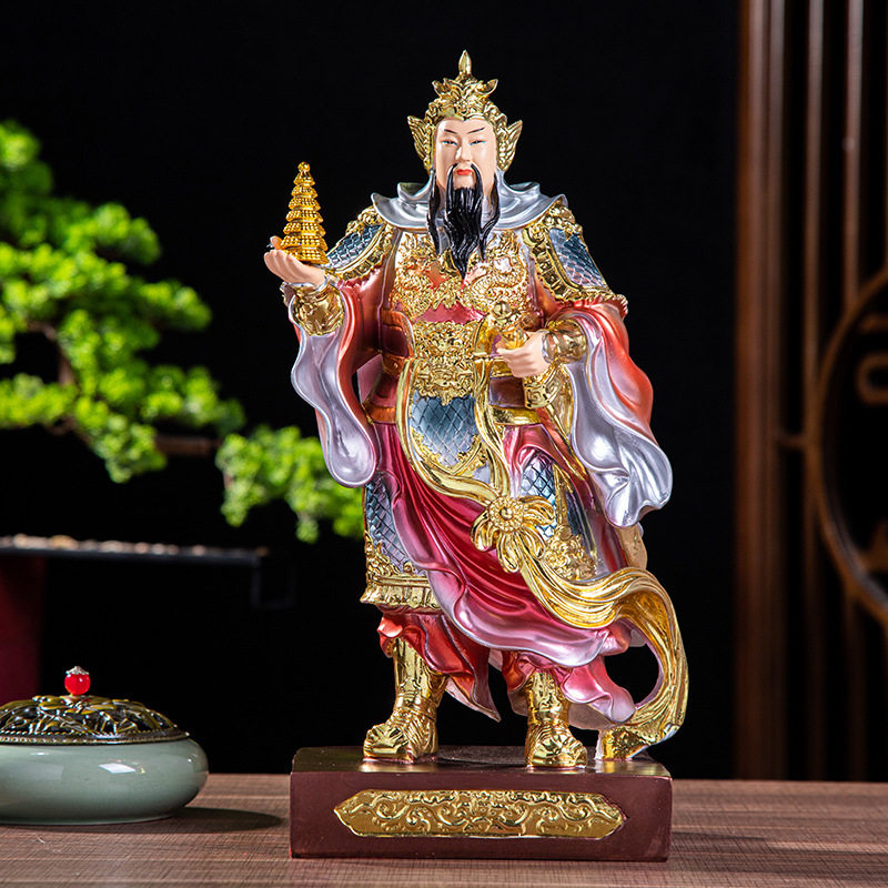 托塔天王李靖神像树脂多闻李天王佛像毗沙门家用佛堂铜彩供奉摆件