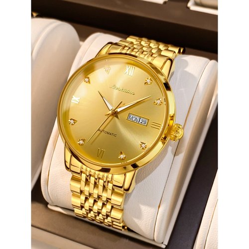 正品瑞士名牌高档18k金色男士手