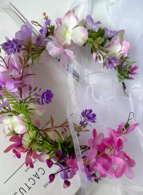 浅紫色花环头饰