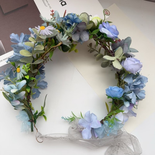 原神COS芙莉莲手工花朵仙气辛美尔头饰仿真蓝色花环影楼伴娘拍照