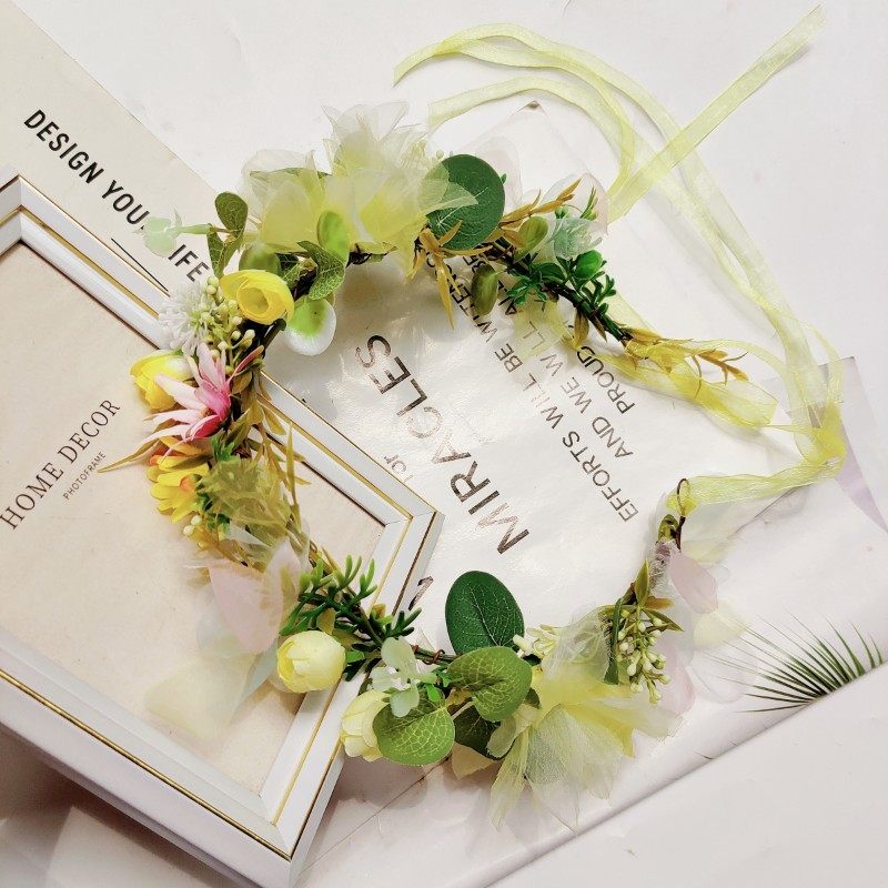 DIY森系仿真花环头饰六一儿童节学校舞蹈表新娘黄色头箍
