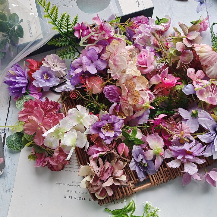 浅紫色系仿真花卉DIY材料混合花材手工制作装饰花艺素材汉服头花