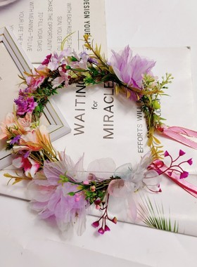 DIY森系花环头饰舞蹈表演拍照写真摄影道具渐变粉紫紫色发箍