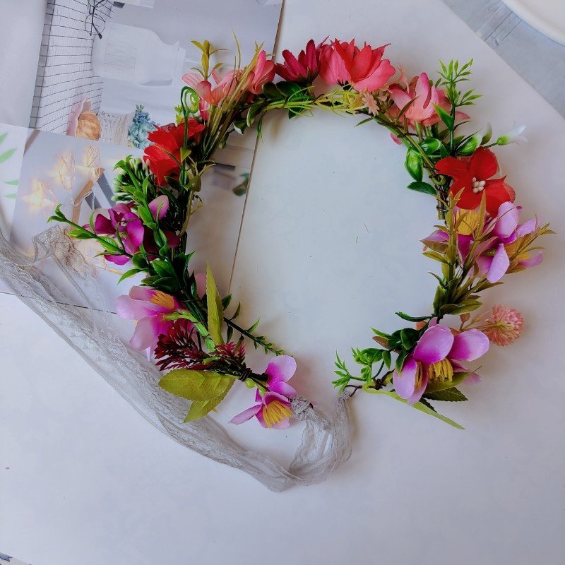 DIY新款ins森系花环头饰拍照写真摄影道具渐变红色小雏菊花环