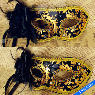 第二氏/COS道具 黑执事 384 夏尔 黑色羽毛花朵精致绒面面具PJ-57