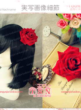 第二氏 手工 红色绒布蔷薇玫瑰 发饰 胸针 2用 SD少女风格 M08