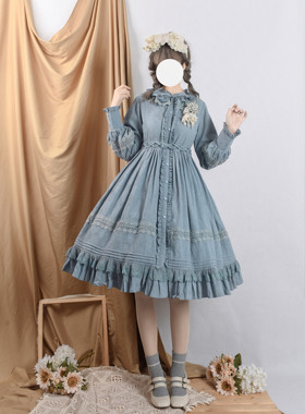 草莓巫女 春之晓暗纹棉提花口袋原创新款Lolita春秋连衣裙长袖op