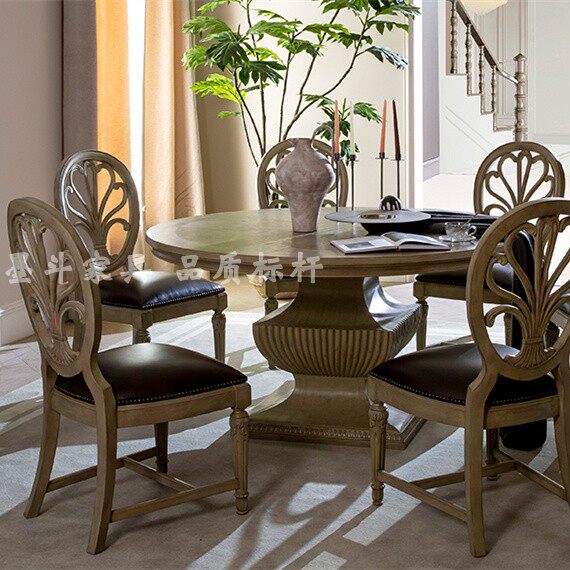 美式乡村家具大户型圆餐桌1.5米美式克餐桌别墅吃饭桌8人餐厅定制