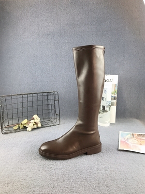 软皮面纯色洋气显瘦加绒骑士靴女