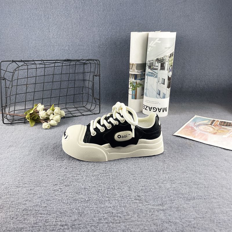 丑萌大头真皮厚底百搭休闲小白鞋