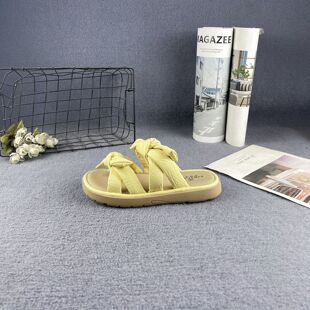 专柜断码夏季新款软皮面平底蝴蝶结外穿舒适仙女配群子一字凉拖女