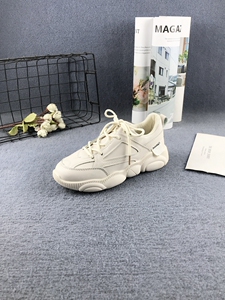 52专柜断码春秋新款韩版米色皮面小熊底系带百搭女学生运动休闲鞋