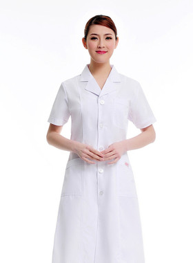 雅姿洁白大褂韩制服医生服女夏护士服短袖实验药店韩版美容院工作
