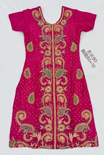 尖货印度W铜掐丝钉珠刺绣古着上衣修身库塔尼泊尔旅行女装玫红