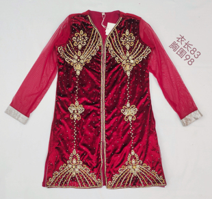 印度水钻钉珠刺绣古着上衣修身库塔尼泊尔vintage旅行女装大红色