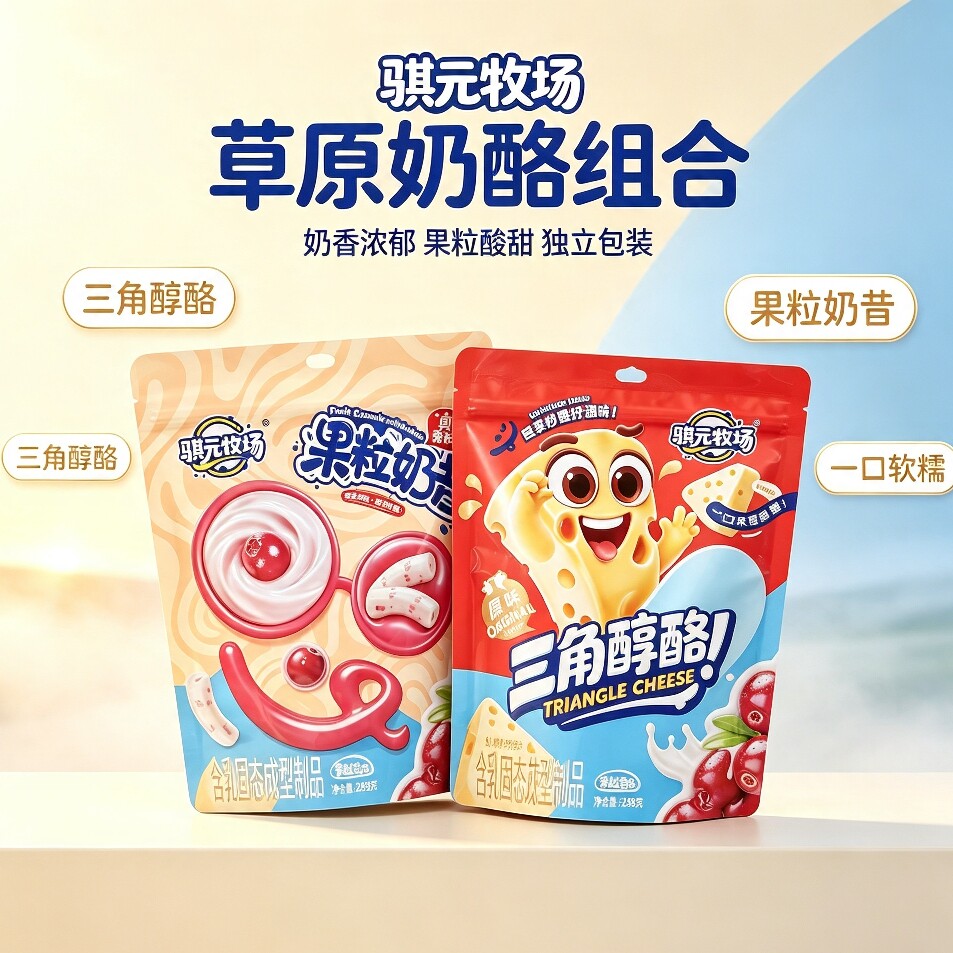骐元牧场果粒奶昔三角醇酪内蒙古特产奶酪奶条独立包装小零食
