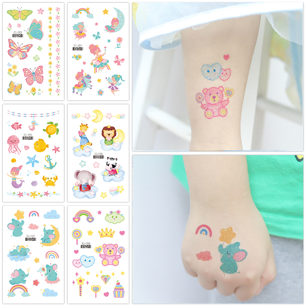 大象闪粉纹身贴独角兽