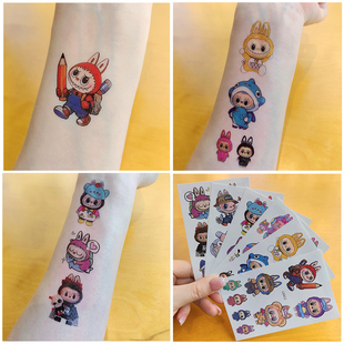 拉布布Labubu闪粉纹身贴纸脸贴可爱卡通男女孩六一生日礼物可洗