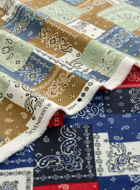 日本进口40支纯棉面料seven手工diy复古印花裙子服装布料拼影拾光