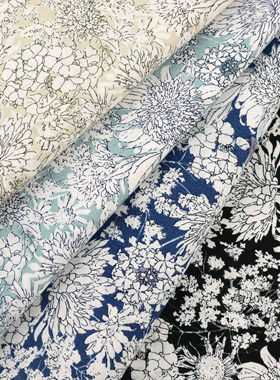 日本sevenberry进口60支纯棉布料繁茂花蕊手工裙子印染清新服装布