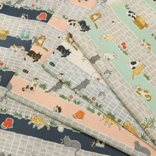 日本cosmo进口20支平纹棉面料可爱猫咪日常居家衣服服装 舒适童装