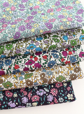 日本进口小纹工房纯棉布手工布艺连衣裙包袋桌布绿色田园花丛印染