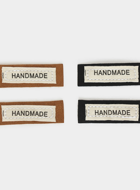 韩国进口人造皮革棉质标签handmade服装包包黑色简约复古手作棉标