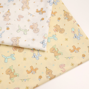 韩国进口cottonvill30支平纹棉纯棉布料家居服装 包包欢乐比熊面料