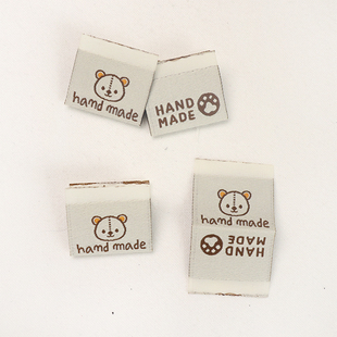 韩国进口happybears布标领标 手工纯棉豪华织唛手绘小熊 装 饰标签