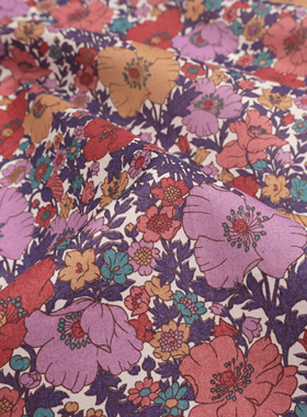 英国正品liberty面料100支lawn长纤棉衬衫服装布艺草地欢歌粉紫色