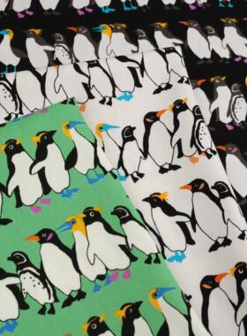 日本进口牛津棉布料seven纯棉细帆布手工diy服装面料围裙萌趣企鹅